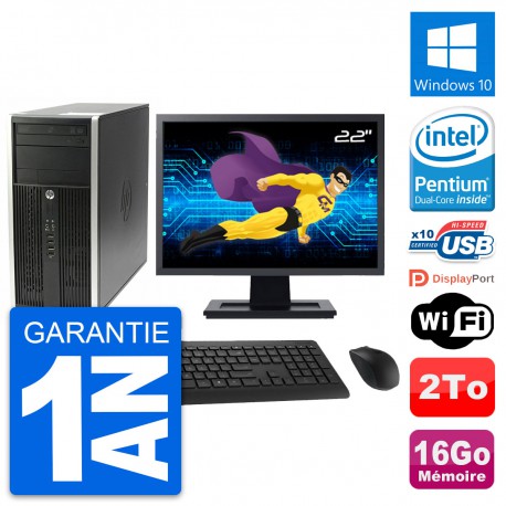 PC Tour HP Pro 6200 CMT Ecran 22" G630 RAM 16Go Disque Dur 2To Windows 10 Wifi