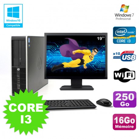 Lot PC HP Elite 8200 SFF Core I3 3.1GHz 16Go 250Go DVD WIFI W7 + Ecran 19"