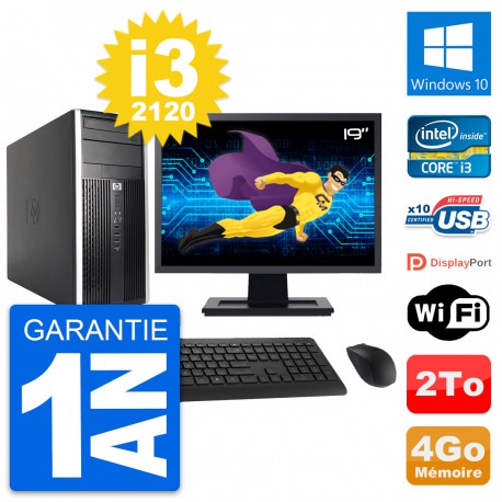 PC Tour HP Pro 6200 CMT Ecran 19" i3-2120 RAM 4Go Disque Dur 2To Windows 10 Wifi