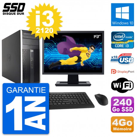 PC Tour HP Pro 6200 CMT Ecran 19" Core i3-2120 RAM 4Go SSD 240Go Windows 10 Wifi