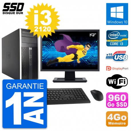 PC Tour HP Pro 6200 CMT Ecran 19" Core i3-2120 RAM 4Go SSD 960Go Windows 10 Wifi