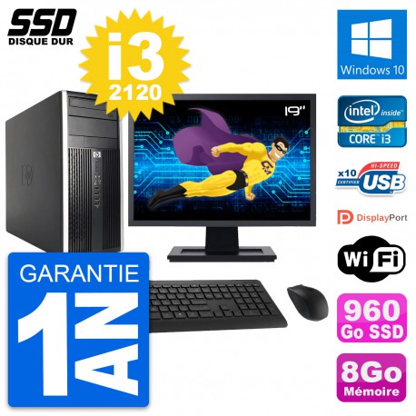PC Tour HP Pro 6200 CMT Ecran 19" Core i3-2120 RAM 8Go SSD 960Go Windows 10 Wifi