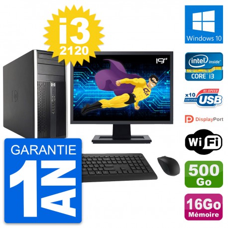 PC Tour HP Pro 6200 CMT Ecran 19" i3-2120 RAM 16Go Disque 500Go Windows 10 Wifi