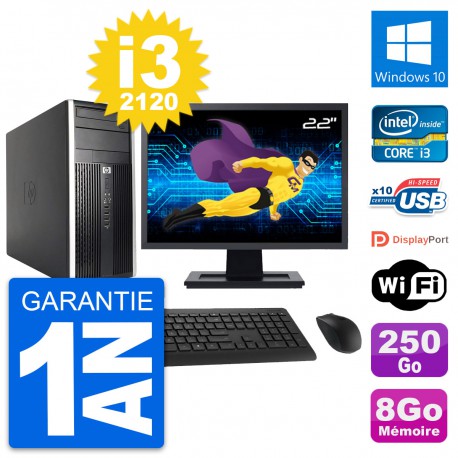 PC Tour HP Pro 6200 CMT Ecran 22" i3-2120 RAM 8Go Disque 250Go Windows 10 Wifi