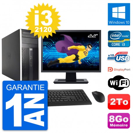 PC Tour HP Pro 6200 CMT Ecran 22" i3-2120 RAM 8Go Disque Dur 2To Windows 10 Wifi