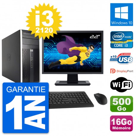 PC Tour HP Pro 6200 CMT Ecran 22" i3-2120 RAM 16Go Disque 500Go Windows 10 Wifi