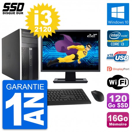 PC Tour HP 6200 CMT Ecran 22" Intel i3-2120 RAM 16Go SSD 120Go Windows 10 Wifi