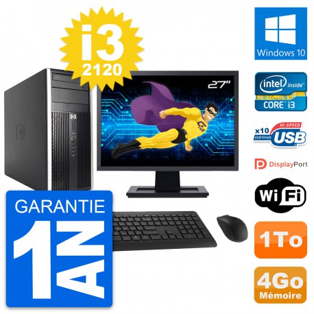 PC Tour HP Pro 6200 CMT Ecran 27" i3-2120 RAM 4Go Disque Dur 1To Windows 10 Wifi