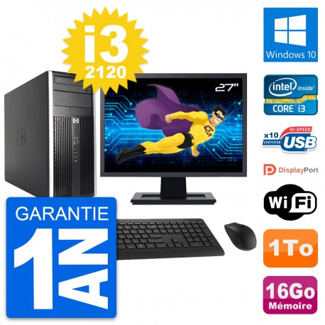 PC Tour HP Pro 6200 CMT Ecran 27" i3-2120 RAM 16Go Disque 1To Windows 10 Wifi