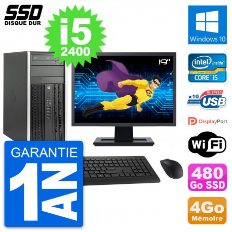 PC Tour HP Pro 6200 CMT Ecran 19" Core i5-2400 RAM 4Go SSD 480Go Windows 10 Wifi