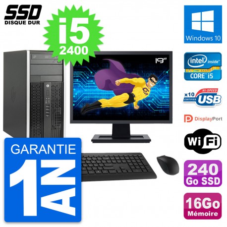PC Tour HP 6200 CMT Ecran 19" Intel i5-2400 RAM 16Go SSD 240Go Windows 10 Wifi
