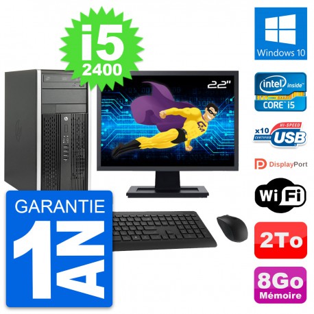 PC Tour HP Pro 6200 CMT Ecran 22" i5-2400 RAM 8Go Disque Dur 2To Windows 10 Wifi