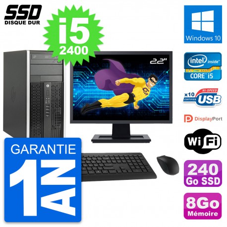 PC Tour HP Pro 6200 CMT Ecran 22" Core i5-2400 RAM 8Go SSD 240Go Windows 10 Wifi