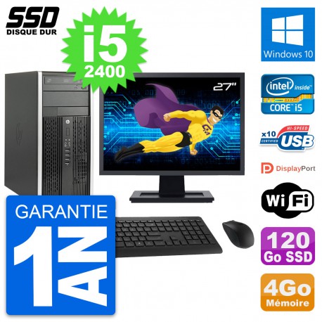 PC Tour HP Pro 6200 CMT Ecran 27" Core i5-2400 RAM 4Go SSD 120Go Windows 10 Wifi