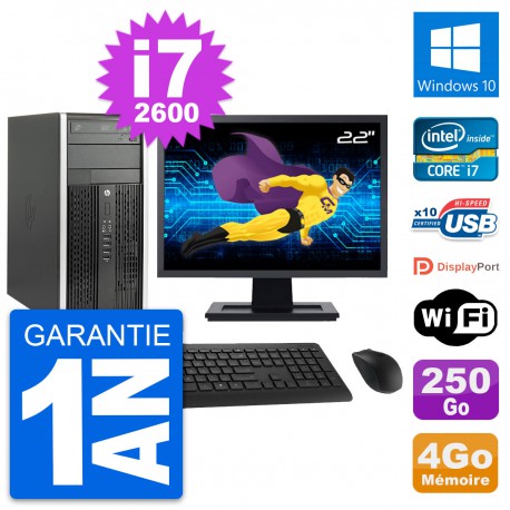 PC Tour HP Pro 6200 CMT Ecran 22" i7-2600 RAM 4Go Disque 250Go Windows 10 Wifi