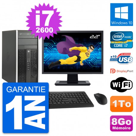 PC Tour HP Pro 6200 CMT Ecran 22" i7-2600 RAM 8Go Disque Dur 1To Windows 10 Wifi