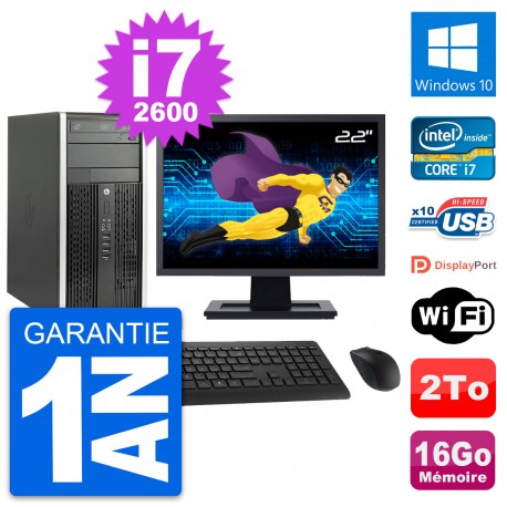 PC Tour HP Pro 6200 CMT Ecran 22" i7-2600 RAM 16Go Disque 2To Windows 10 Wifi