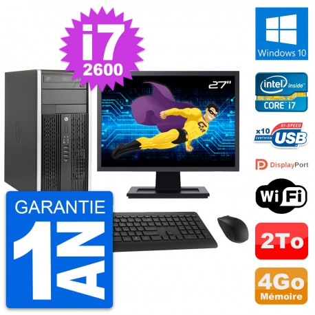 PC Tour HP Pro 6200 CMT Ecran 27" i7-2600 RAM 4Go Disque Dur 2To Windows 10 Wifi
