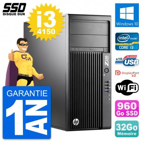 PC Tour HP WorkStation Z230 Core i3-4150 RAM 32Go SSD 960Go Windows 10 Wifi