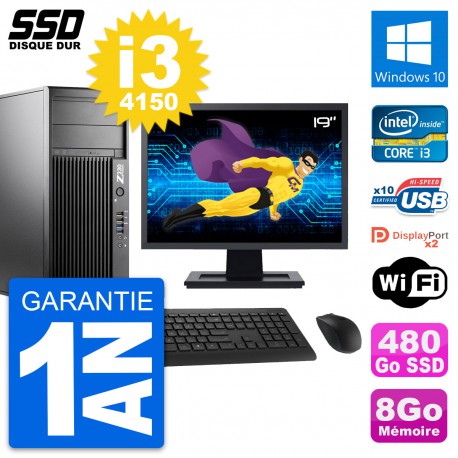 PC Tour HP Z230 Ecran 19" Intel Core i3-4150 RAM 8Go SSD 480Go Windows 10 Wifi