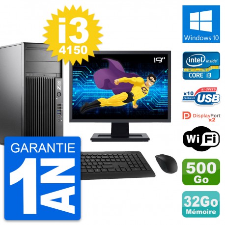 PC Tour HP Z230 Ecran 19" Intel i3-4150 RAM 32Go Disque 500Go Windows 10 Wifi