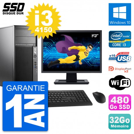 PC Tour HP Z230 Ecran 19" Intel Core i3-4150 RAM 32Go SSD 480Go Windows 10 Wifi