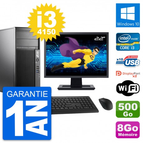 PC Tour HP Z230 Ecran 22" Intel i3-4150 RAM 8Go Disque Dur 500Go Windows 10 Wifi