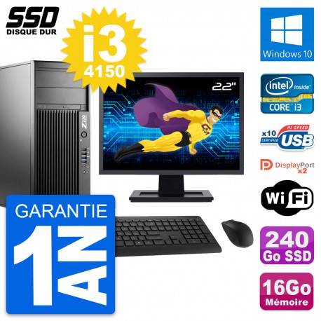 PC Tour HP Z230 Ecran 22" Intel Core i3-4150 RAM 16Go SSD 240Go Windows 10 Wifi