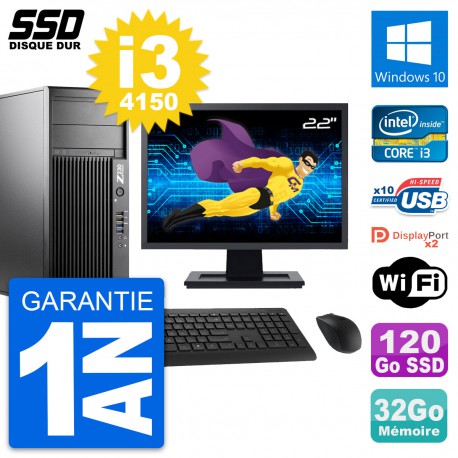PC Tour HP Z230 Ecran 22" Intel Core i3-4150 RAM 32Go SSD 120Go Windows 10 Wifi