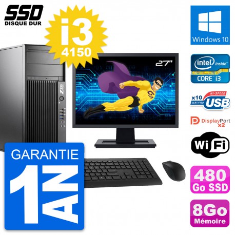 PC Tour HP Z230 Ecran 27" Intel Core i3-4150 RAM 8Go SSD 480Go Windows 10 Wifi