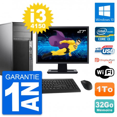 PC Tour HP Z230 Ecran 27" Intel Core i3-4150 RAM 32Go Disque 1To Windows 10 Wifi