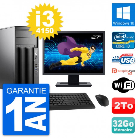 PC Tour HP Z230 Ecran 27" Intel Core i3-4150 RAM 32Go Disque 2To Windows 10 Wifi