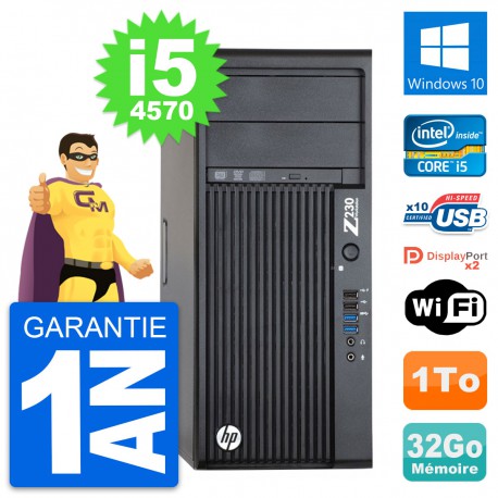 PC Tour HP Z230 Intel Core i5-4570 RAM 32Go Disque Dur 1To Windows 10 Wifi