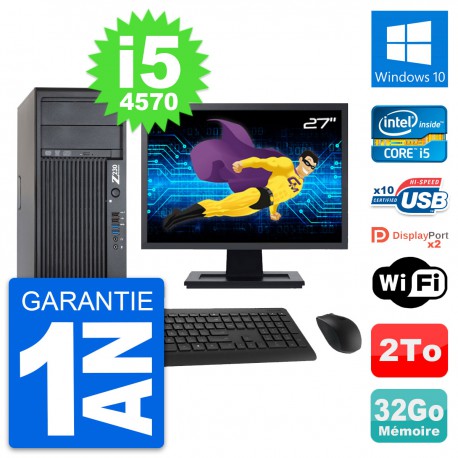 PC Tour HP Z230 Ecran 27" Intel Core i5-4570 RAM 32Go Disque 2To Windows 10 Wifi