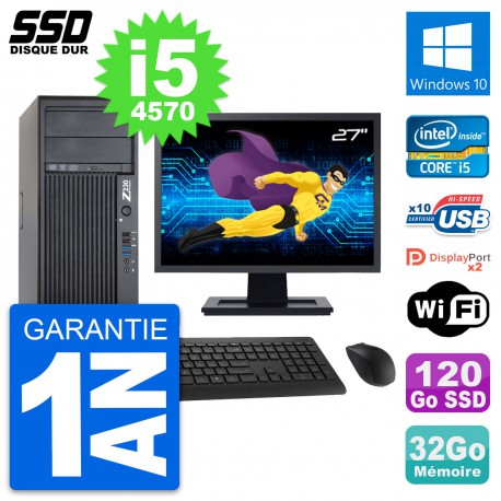 PC Tour HP Z230 Ecran 27" Intel Core i5-4570 RAM 32Go SSD 120Go Windows 10 Wifi