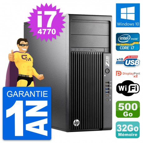PC Tour HP Z230 Intel Core i7-4770 RAM 32Go Disque Dur 500Go Windows 10 Wifi