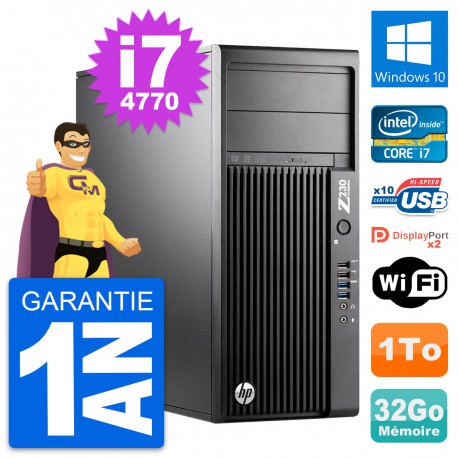 PC Tour HP Z230 Intel Core i7-4770 RAM 32Go Disque Dur 1To Windows 10 Wifi