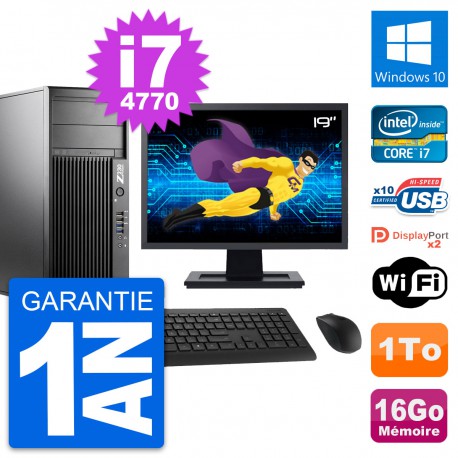 PC Tour HP Z230 Ecran 19" Intel Core i7-4770 RAM 16Go Disque 1To Windows 10 Wifi