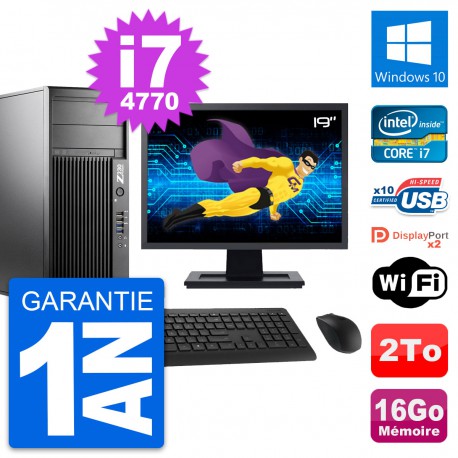 PC Tour HP Z230 Ecran 19" Intel Core i7-4770 RAM 16Go Disque 2To Windows 10 Wifi
