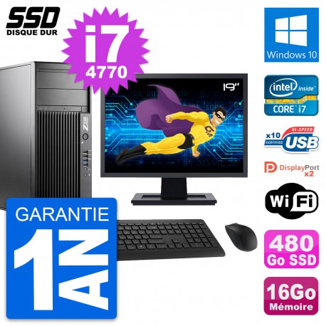 PC Tour HP Z230 Ecran 19" Intel Core i7-4770 RAM 16Go SSD 480Go Windows 10 Wifi