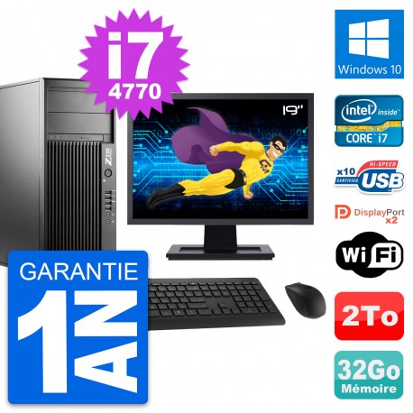 PC Tour HP Z230 Ecran 19" Intel Core i7-4770 RAM 32Go Disque 2To Windows 10 Wifi