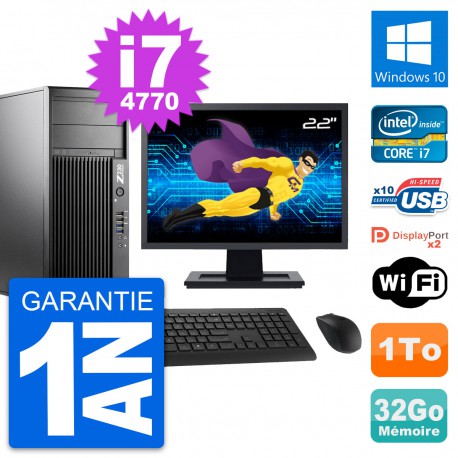 PC Tour HP Z230 Ecran 22" Intel Core i7-4770 RAM 32Go Disque 1To Windows 10 Wifi