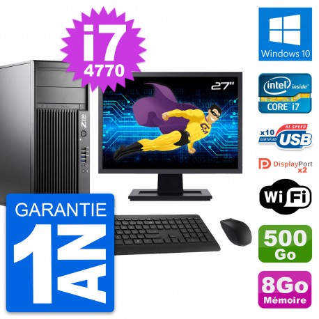 PC Tour HP Z230 Ecran 27" Intel i7-4770 RAM 8Go Disque Dur 500Go Windows 10 Wifi