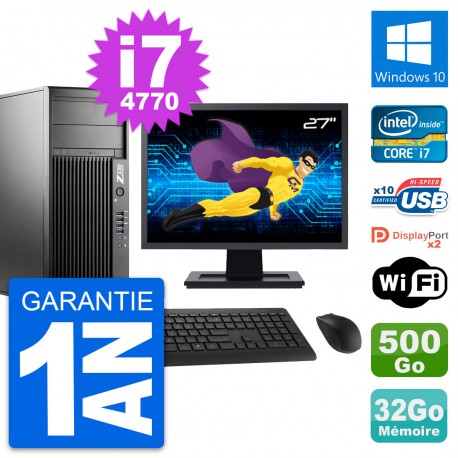 PC Tour HP Z230 Ecran 27" Intel i7-4770 RAM 32Go Disque 500Go Windows 10 Wifi