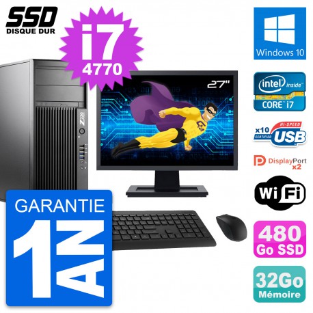 PC Tour HP Z230 Ecran 27" Intel Core i7-4770 RAM 32Go SSD 480Go Windows 10 Wifi