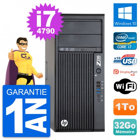 PC Tour HP Z230 Intel Core i7-4790 RAM 32Go Disque Dur 1To Windows 10 Wifi