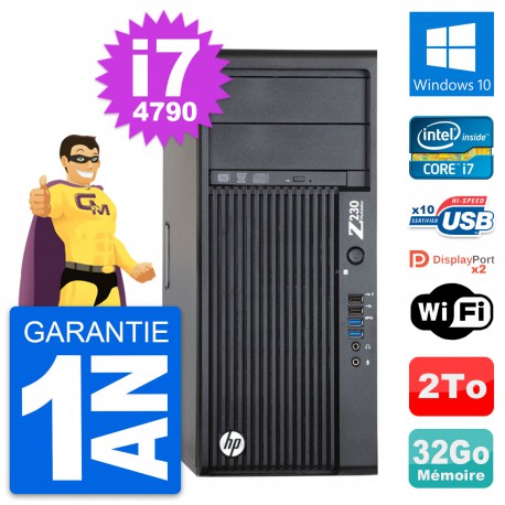 PC Tour HP Z230 Intel Core i7-4790 RAM 32Go Disque Dur 2To Windows 10 Wifi