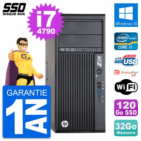PC Tour HP WorkStation Z230 Core i7-4790 RAM 32Go SSD 120Go Windows 10 Wifi