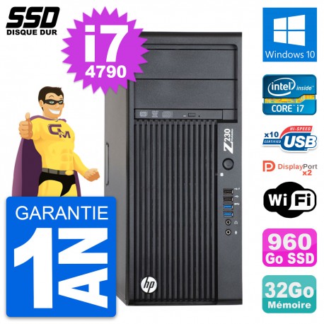 PC Tour HP WorkStation Z230 Core i7-4790 RAM 32Go SSD 960Go Windows 10 Wifi