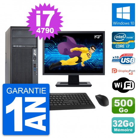 PC Tour HP Z230 Ecran 19" Intel i7-4790 RAM 32Go Disque 500Go Windows 10 Wifi